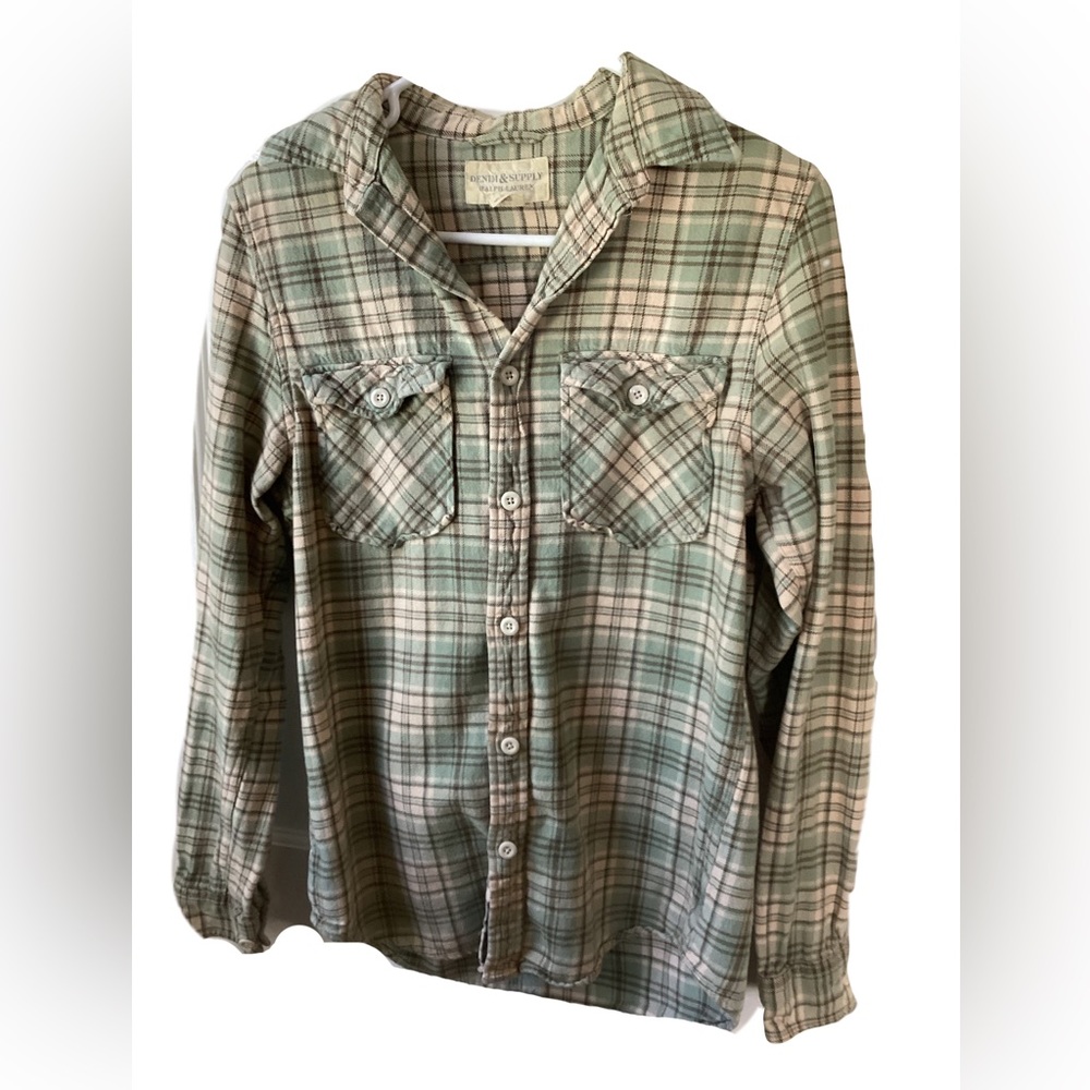 Mens Ralph Lauren blue & cream flannel shirt - small